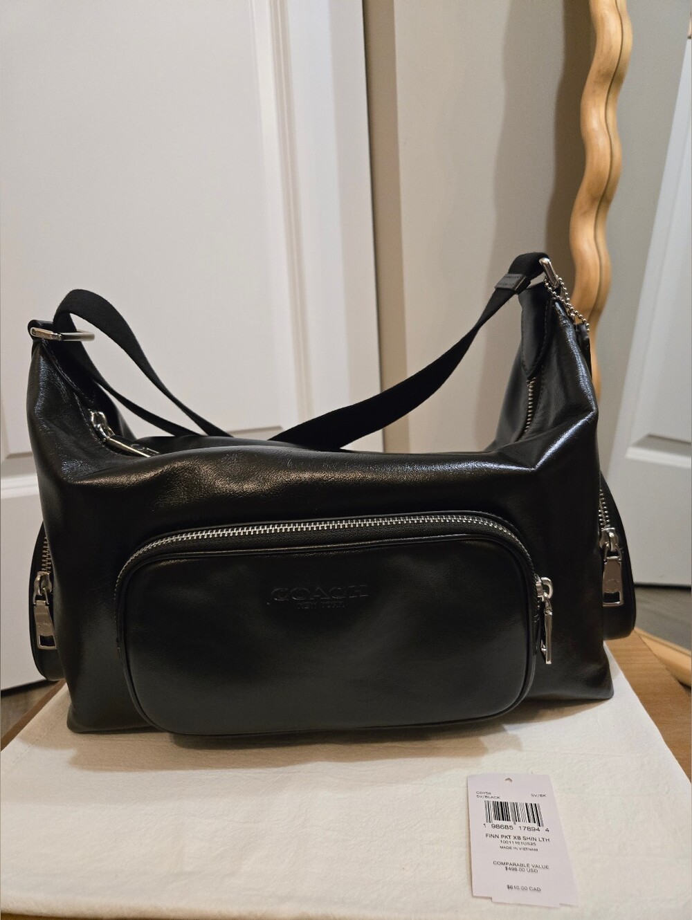 Coach Finn Crossbody CDY58 Black Leather Silver Hardware